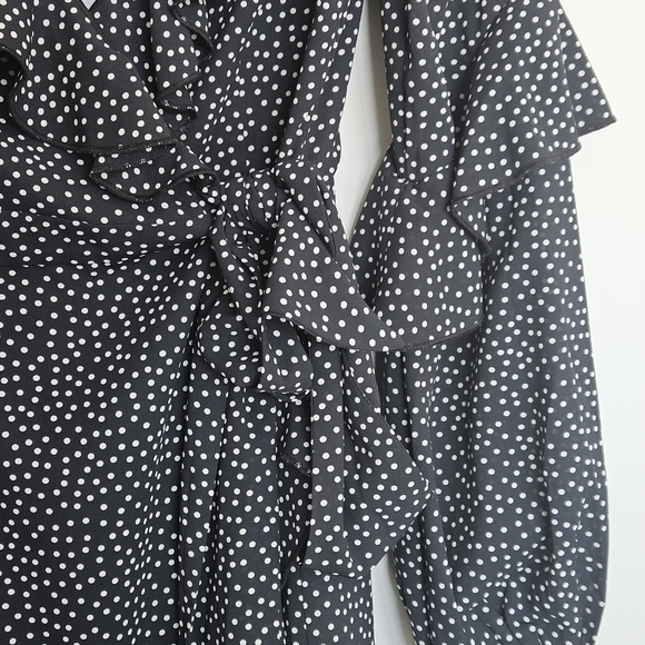 Finders Keepers Black Polka Dot Ruffle Solar Wrap Dress Medium - Picture 9 of 14